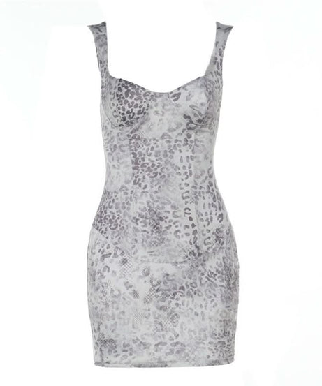 Sultry Grey Leopard Bodycon Mini Dress | Fall & Holiday Party Essential
