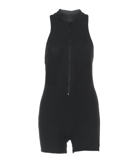 Sleek & Versatile Black Zip-Up Romper for Women - Effortless Fall Style & Active Comfort