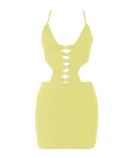 Sultry Black O-Ring Cut-Out Bodycon Mini Dress - Fall Night Out & Halloween Party Ready