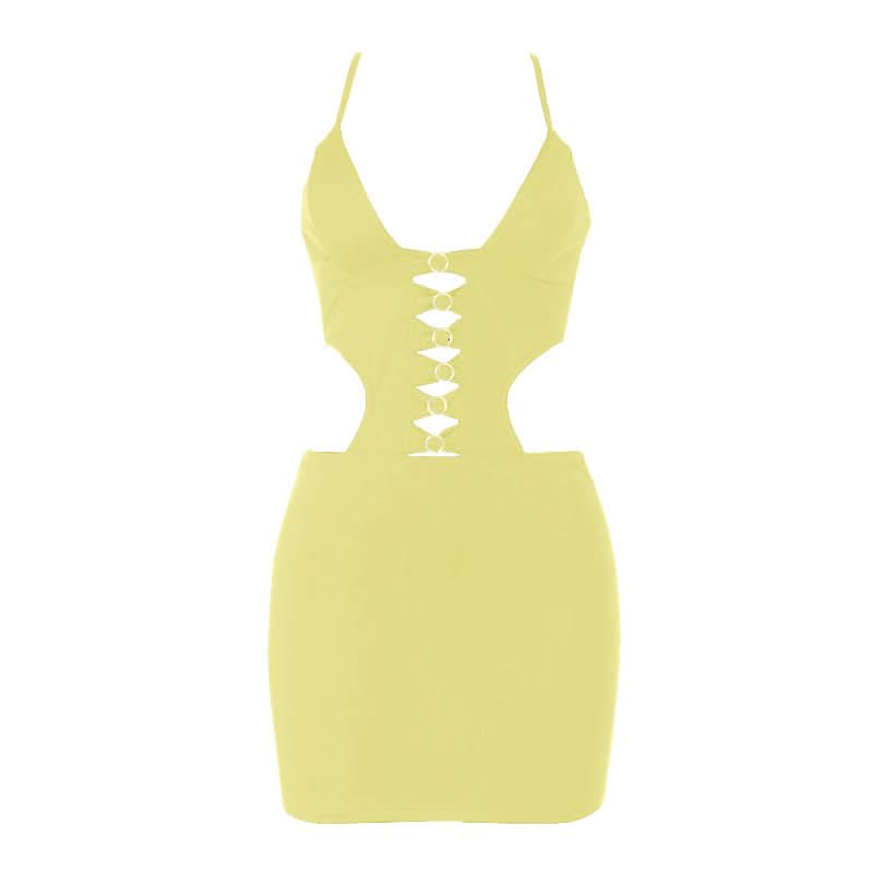 Sultry Black O-Ring Cut-Out Bodycon Mini Dress - Fall Night Out & Halloween Party Ready