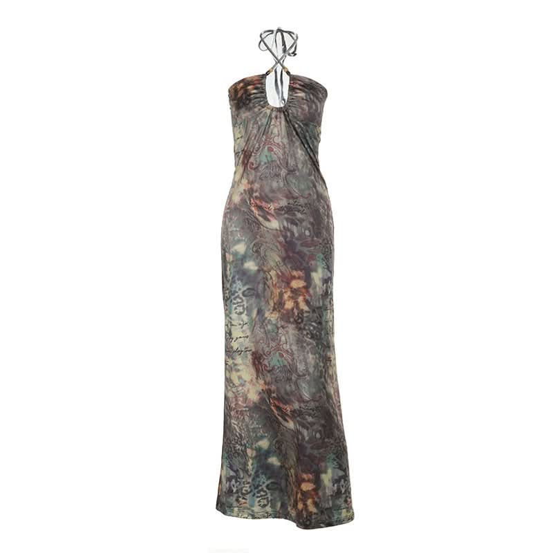 Mystic Bohemian Halter Maxi Dress - Chic Fall '25 Print