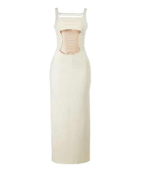 Chic Cut-Out Lace-Up Maxi Dress | Modern Square Neck Evening & Holiday Style