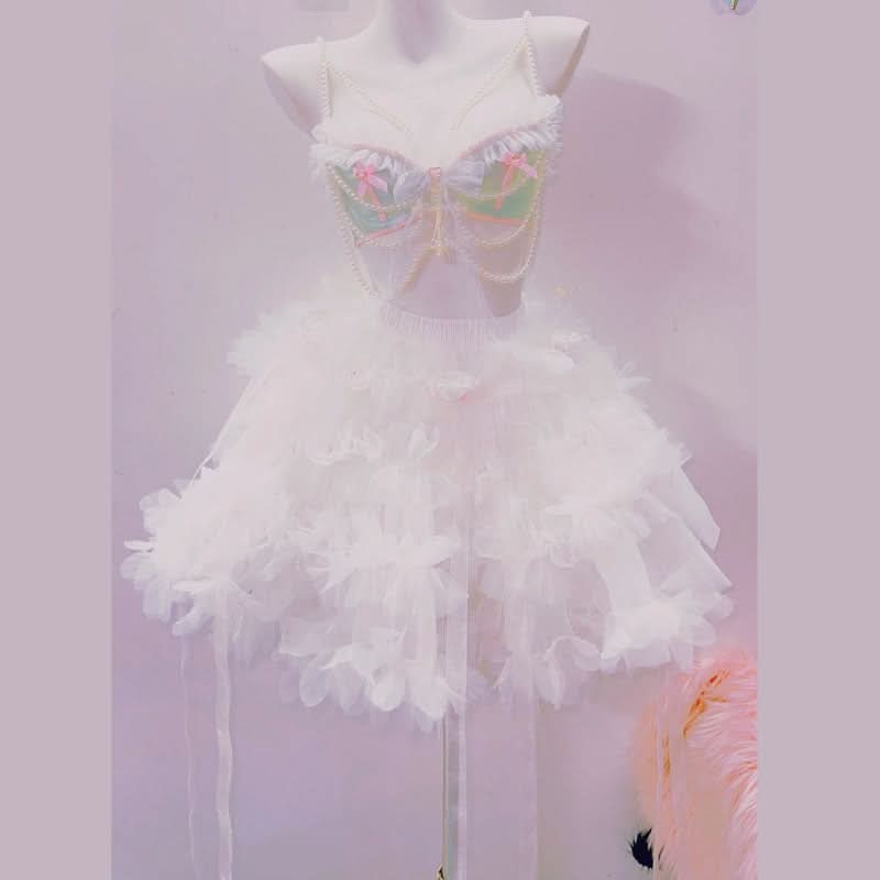 Enchanted Pearl & Ruffle Bralette Top – Whimsical Coquette Chic for Your Halloween & Holiday Glam
