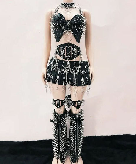 Unleash Your Edge: Spiked PU Leather Rave Bra Top & Choker Set - Perfect for Halloween, Festivals & Club Nights