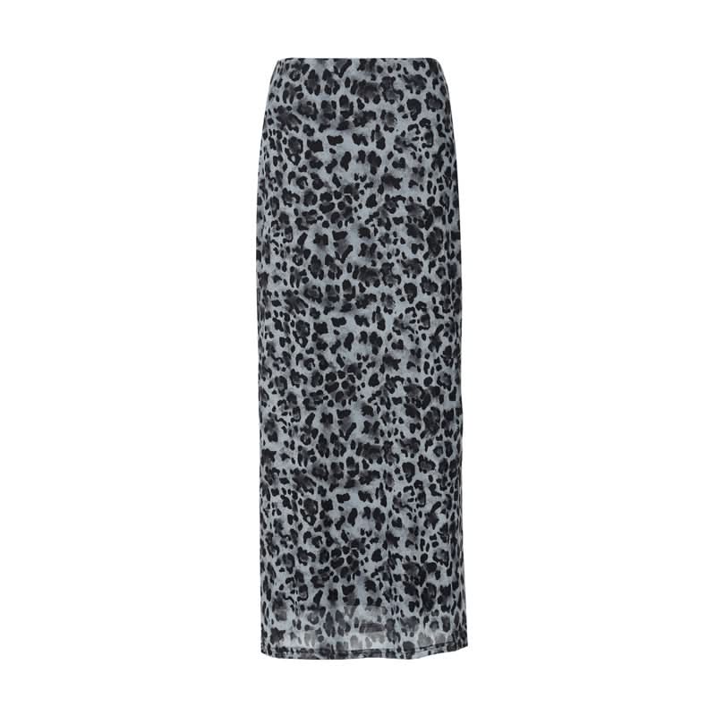 Wild Instinct: Chic Grey Leopard Mesh Maxi Skirt – Your Go-To for Fall Fashion