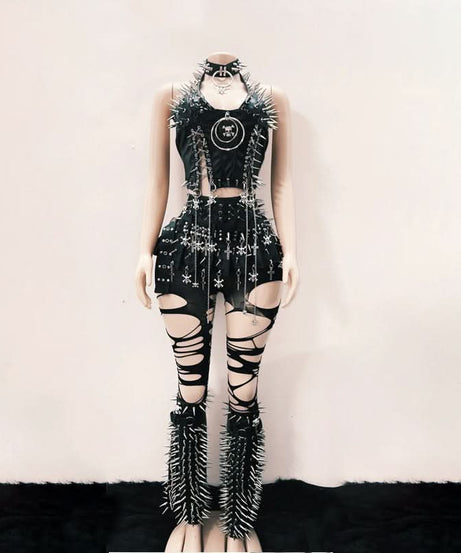 Extreme Spiked Goth Punk Rave Outfit - Halloween & Festival Statement Set for Women