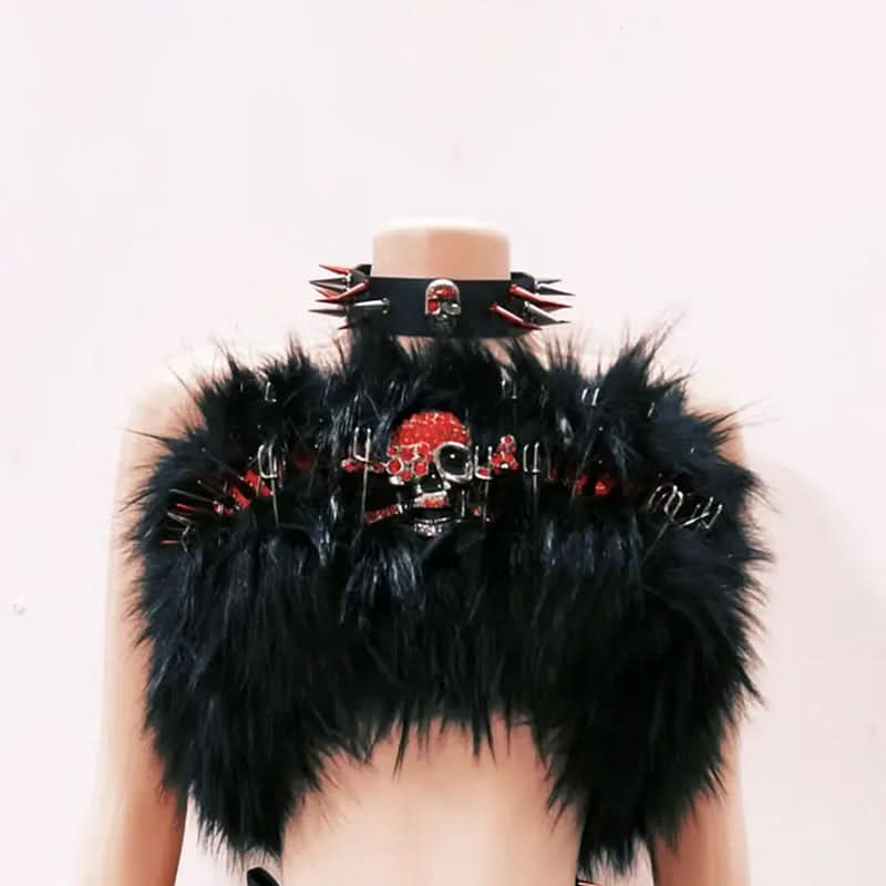 Gothic Empress Spiked Skull Faux Fur Halloween & Rave Outfit Set
