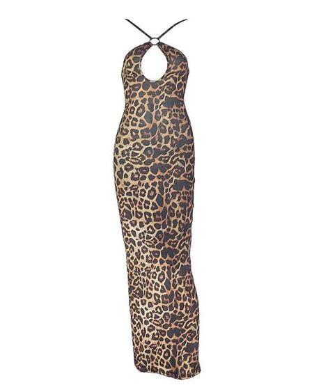 Fall's Fiercest Look: Leopard Print Halter Maxi Dress with Keyhole Cutout