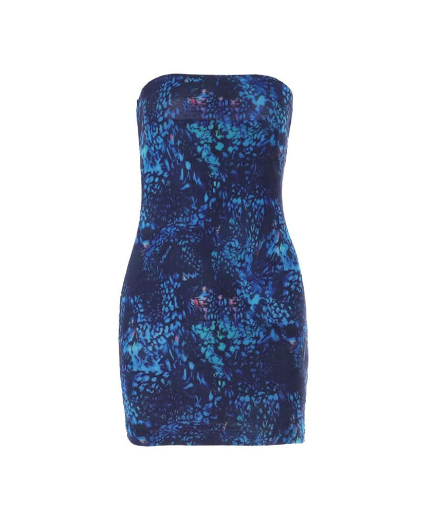 Electric Blue Abstract Print Backless Tube Mini Dress - Slay Fall Parties & Nights Out