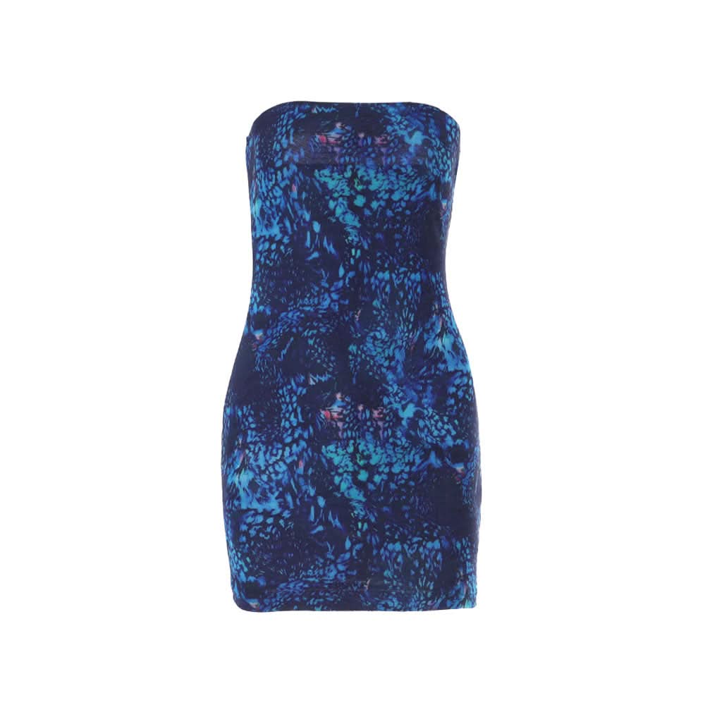 Electric Blue Abstract Print Backless Tube Mini Dress - Slay Fall Parties & Nights Out