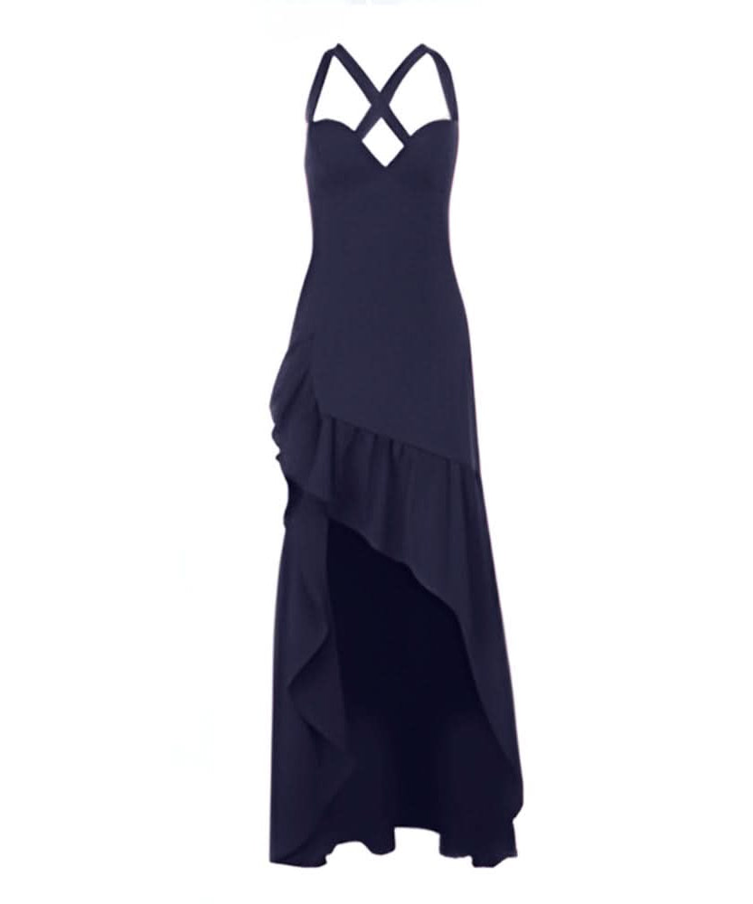 Elegant Wine Red Ruffle High-Low Maxi Dress | Chic Cross Back V-Neck for Fall & Holiday Celebrations