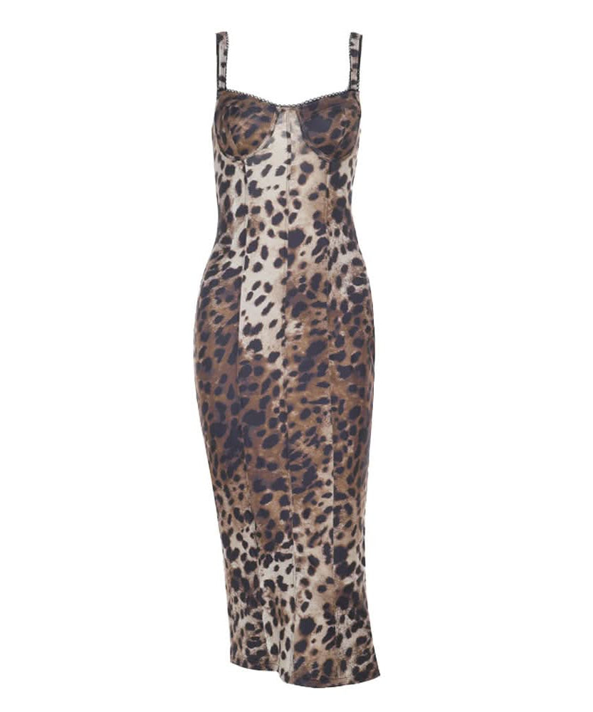 Untamed Chic: Leopard Print Sweetheart Cami Midi Dress - Fall & Holiday Party Essential