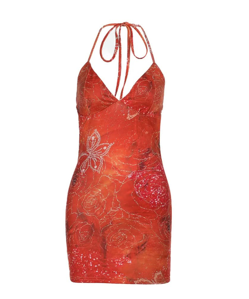 Radiant Rose Halter Mini Dress: Fall Festivities & Holiday Sparkle