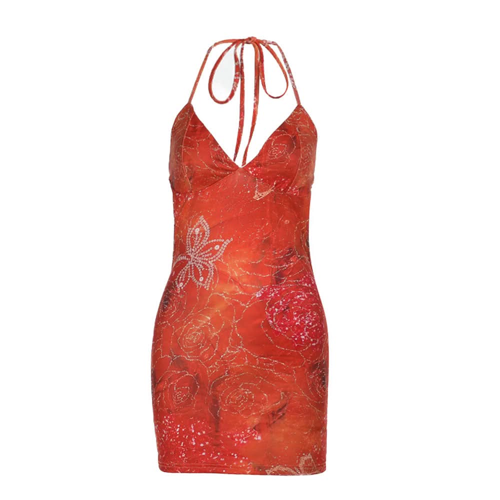 Radiant Rose Halter Mini Dress: Fall Festivities & Holiday Sparkle