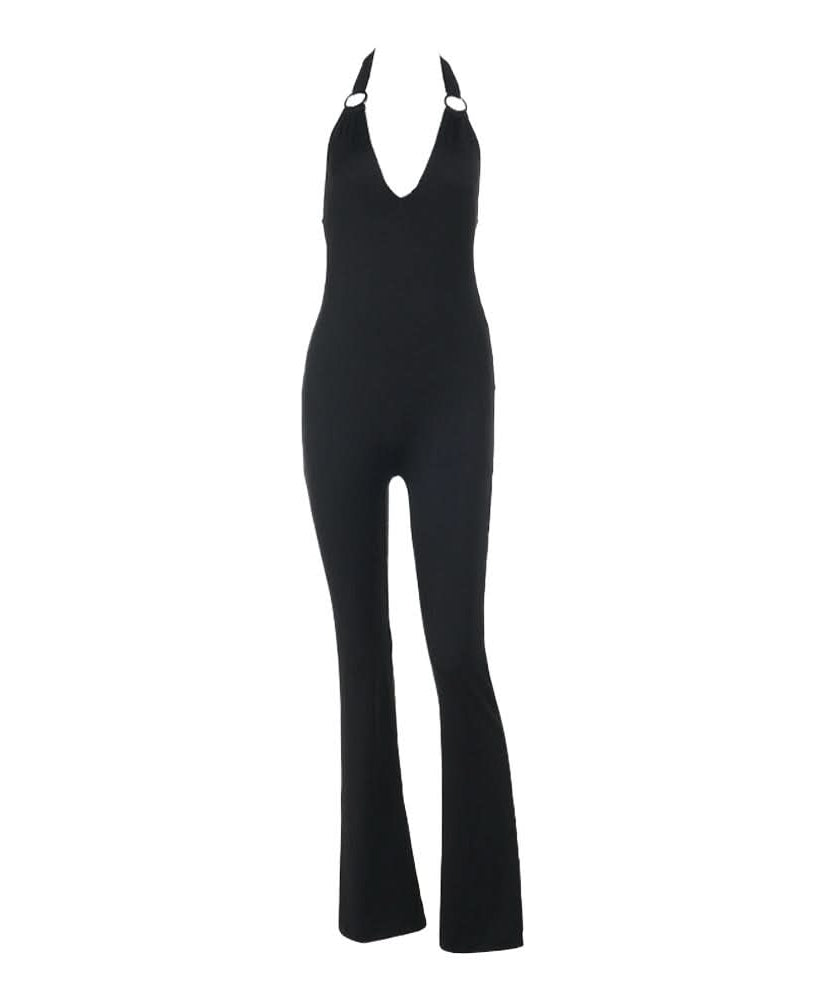 Sleek O-Ring Halter V-Neck Jumpsuit - Effortless Fall & Holiday Chic
