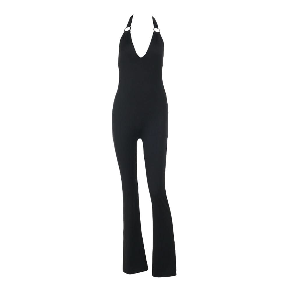 Sleek O-Ring Halter V-Neck Jumpsuit - Effortless Fall & Holiday Chic