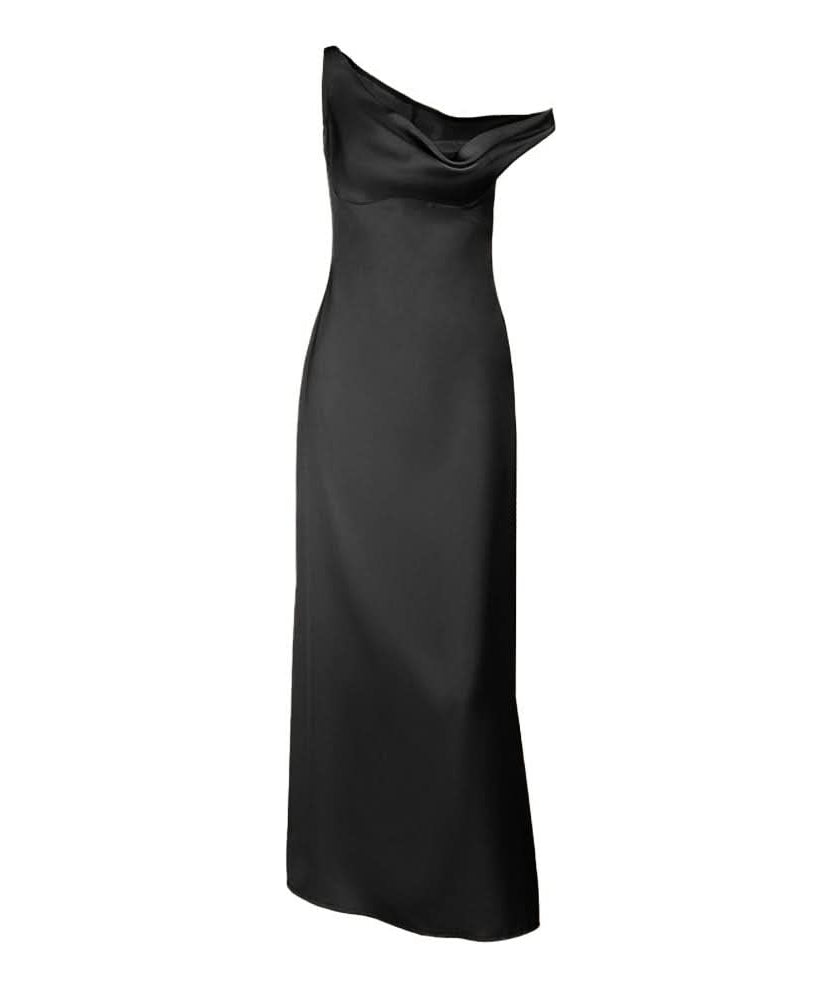 Champagne Dreams: One Shoulder Cowl Neck Satin Maxi Dress - Fall & Holiday Party Glam