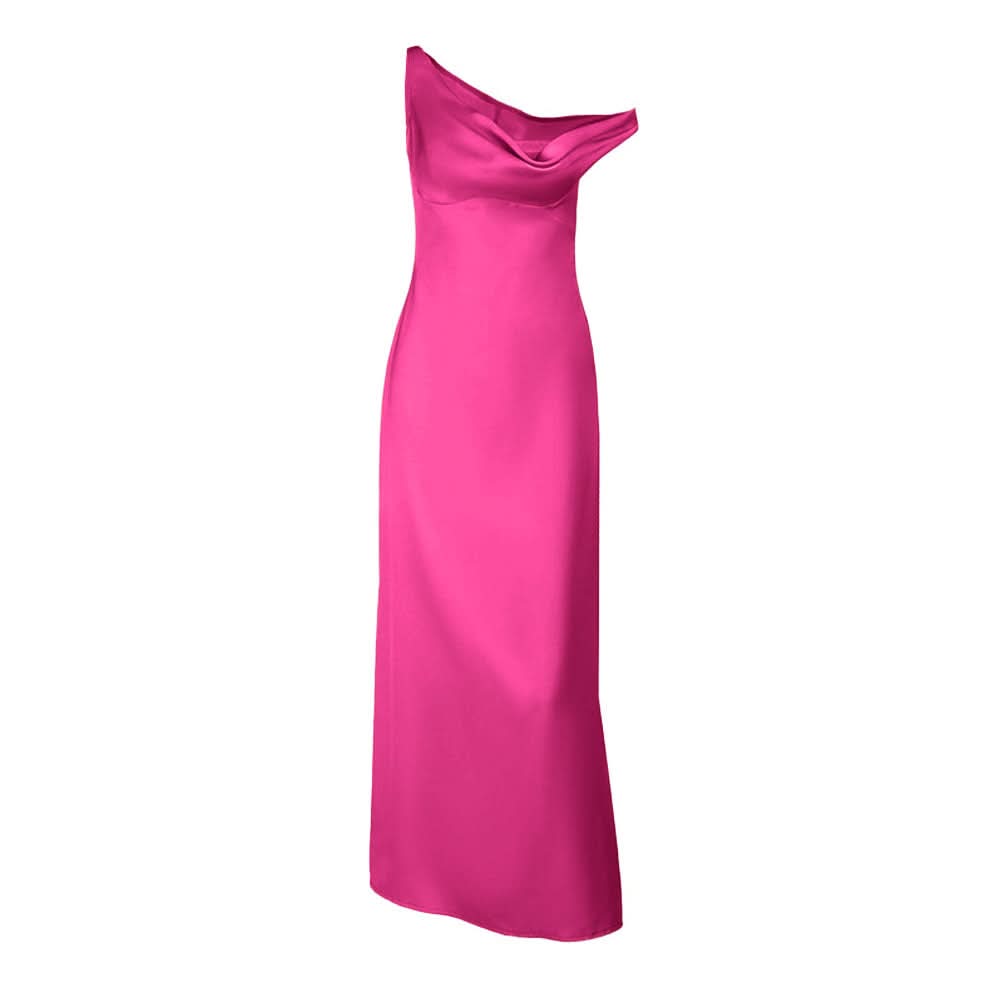 Champagne Dreams: One Shoulder Cowl Neck Satin Maxi Dress - Fall & Holiday Party Glam