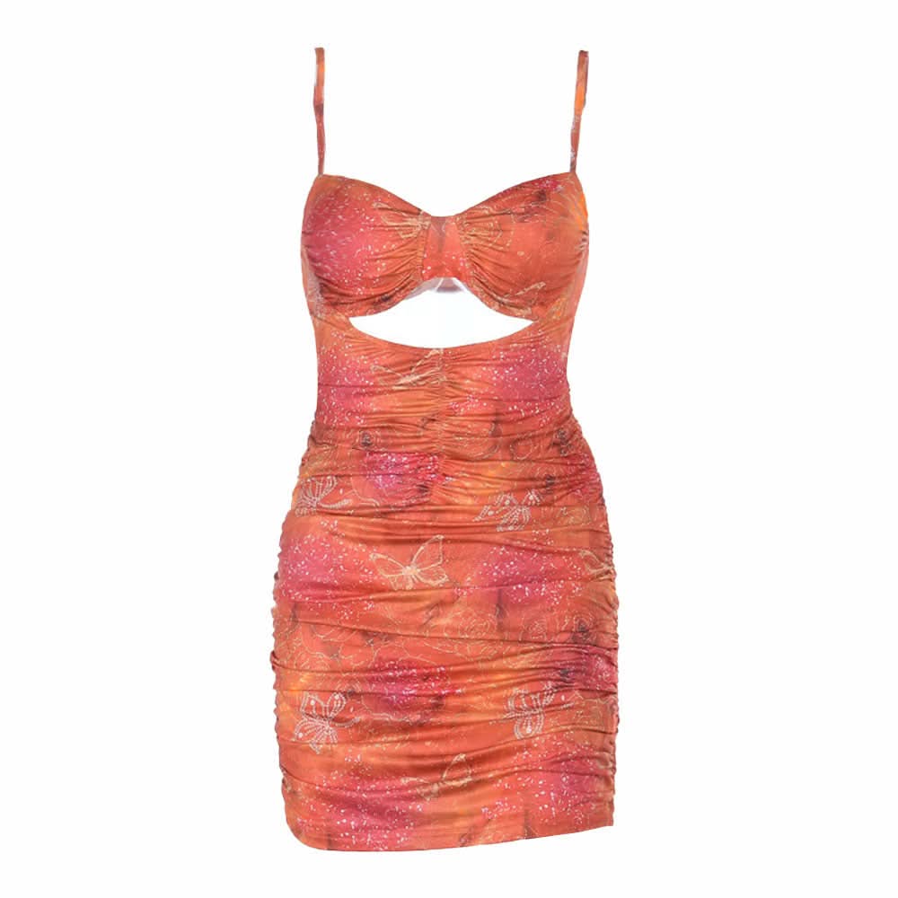 Flirty & Fierce: Butterfly Print Ruched Cutout Mini Dress – Your Ultimate Fall Party Look