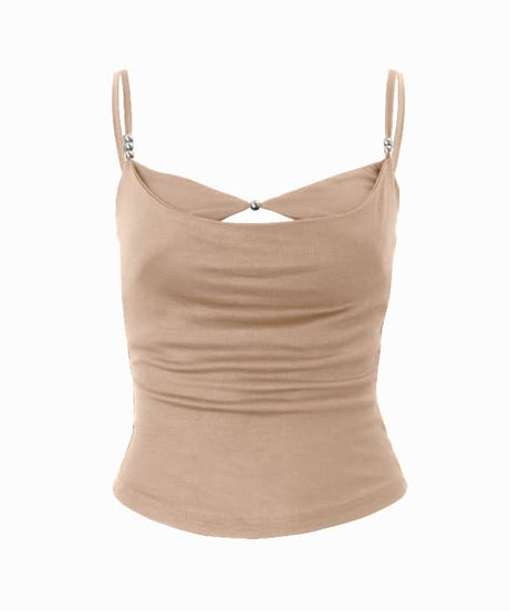 Autumn Chic: Olive Green Twisted Front Cami with Metallic Detail – Your Perfect Fall Layering Top