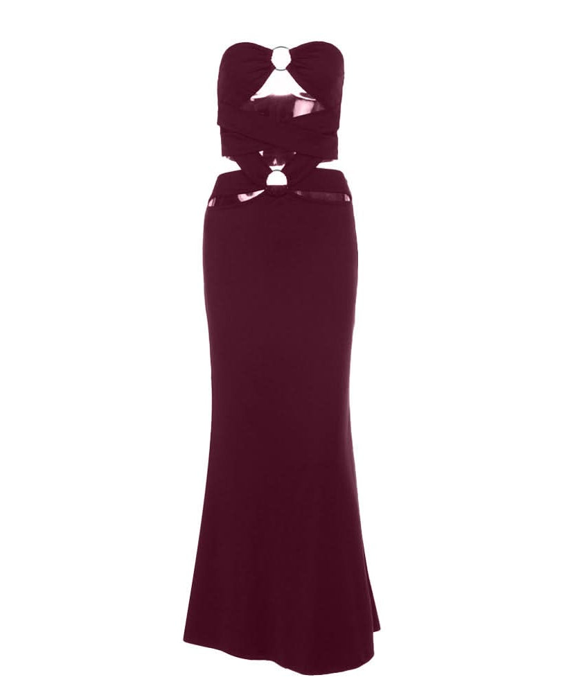 Glamorous Black O-Ring Cutout Maxi Dress - Strapless Holiday Party & NYE Gown