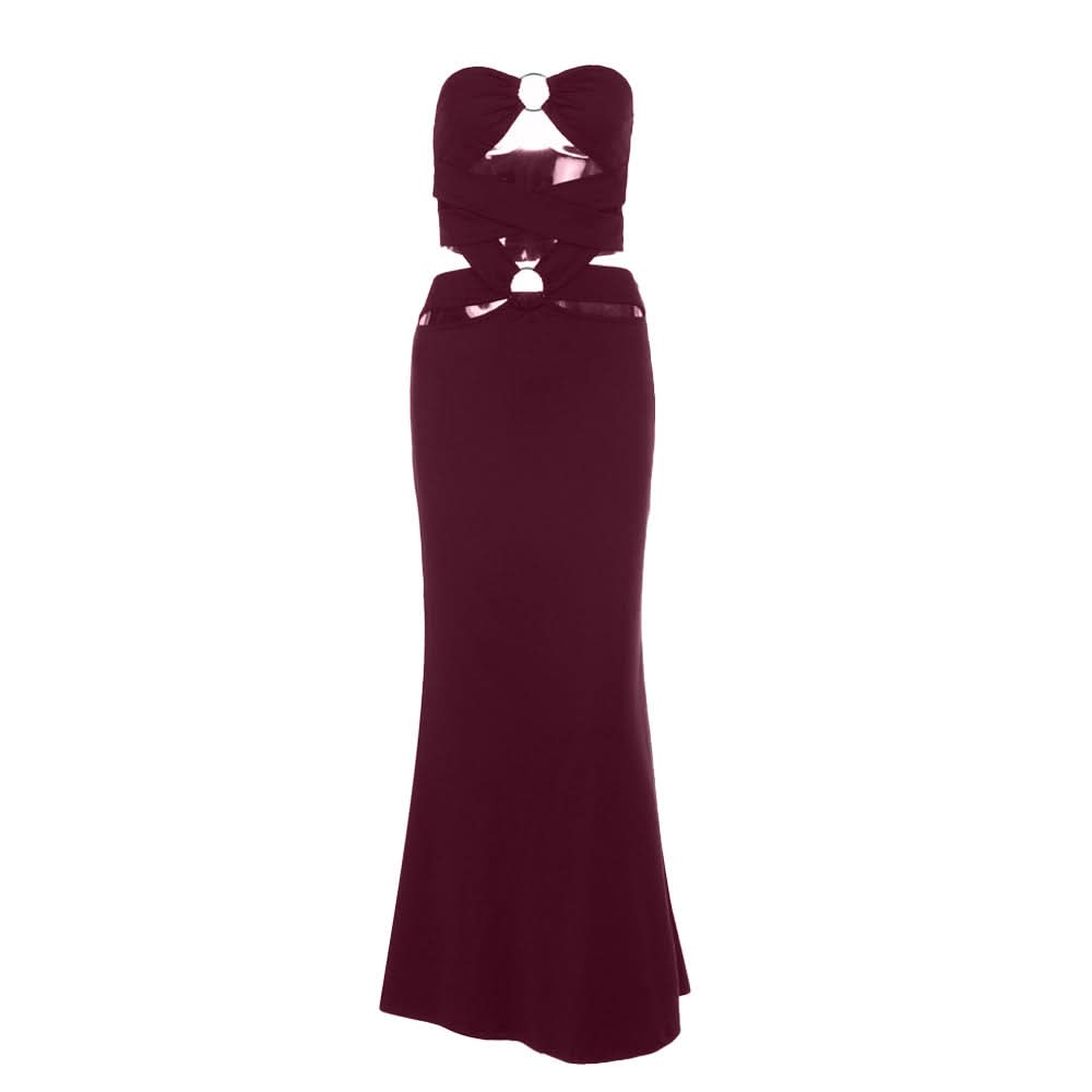 Glamorous Black O-Ring Cutout Maxi Dress - Strapless Holiday Party & NYE Gown