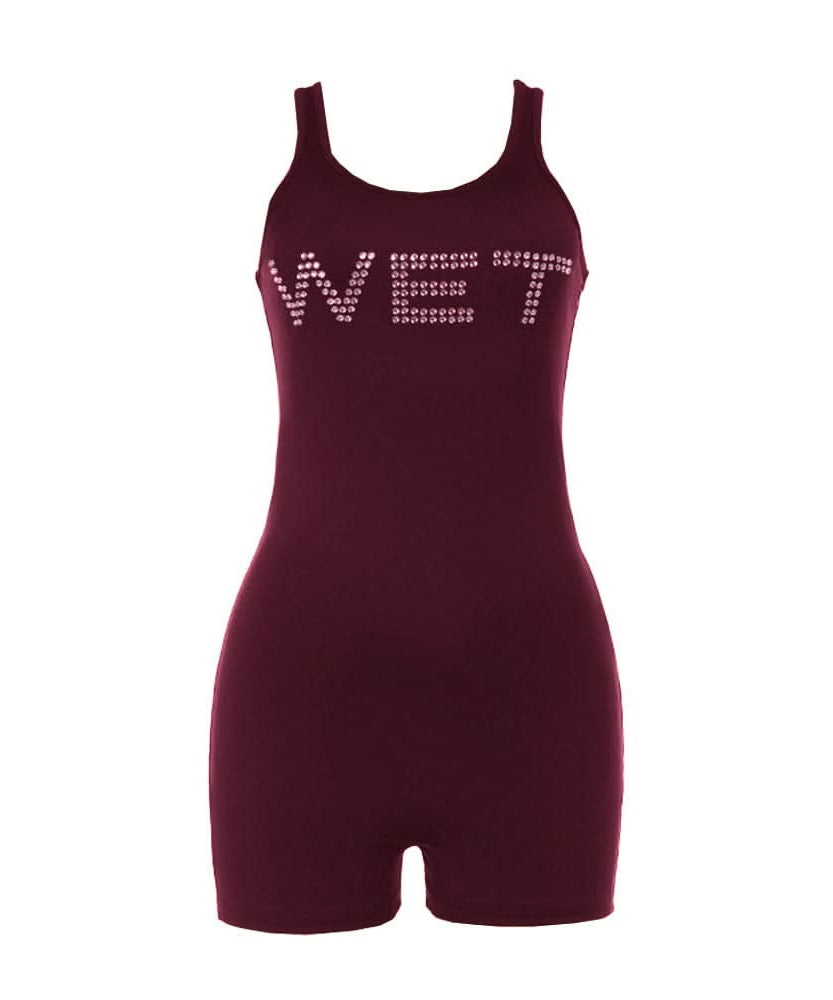 Unleash Your Vibe: 'WET' Rhinestone Bodycon Tank Romper – Bold Party & Getaway Style