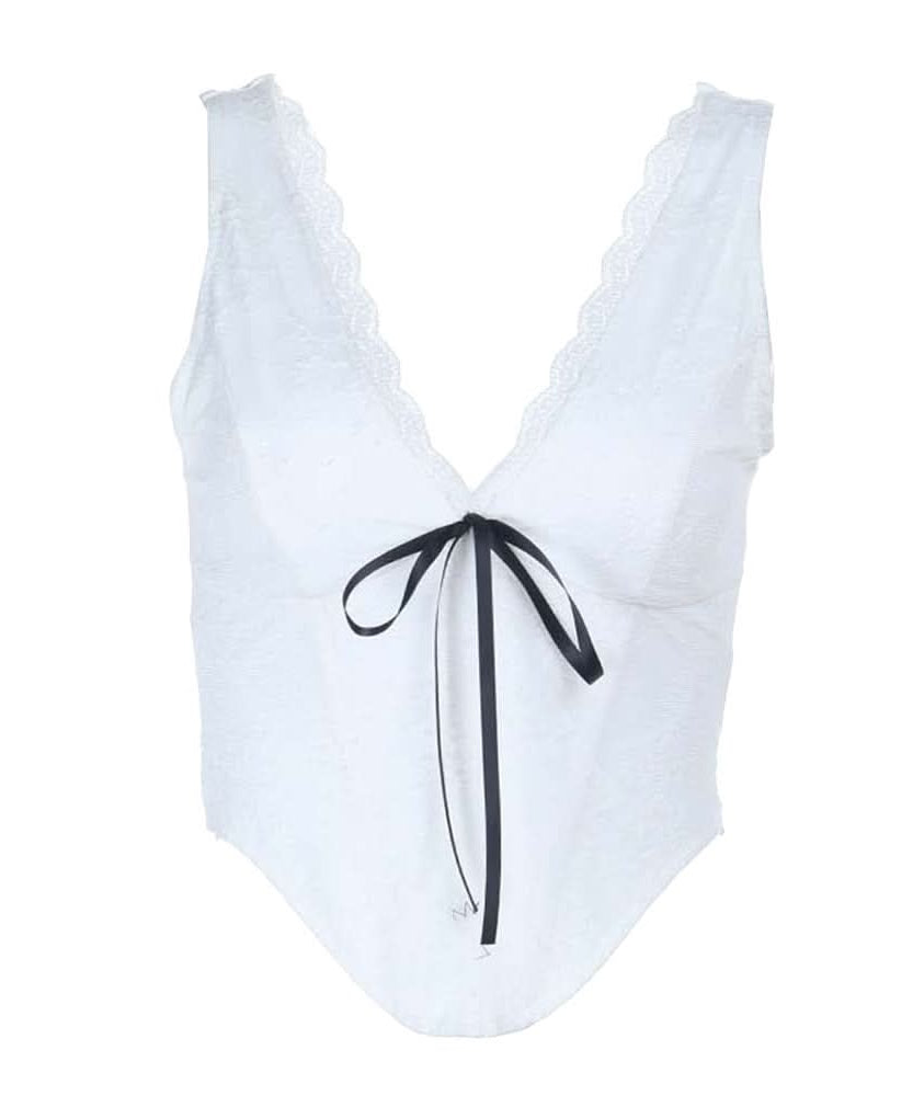 Chic Lace Corset Crop Top with Ribbon Tie - Perfect for Fall & Holiday Nights Out