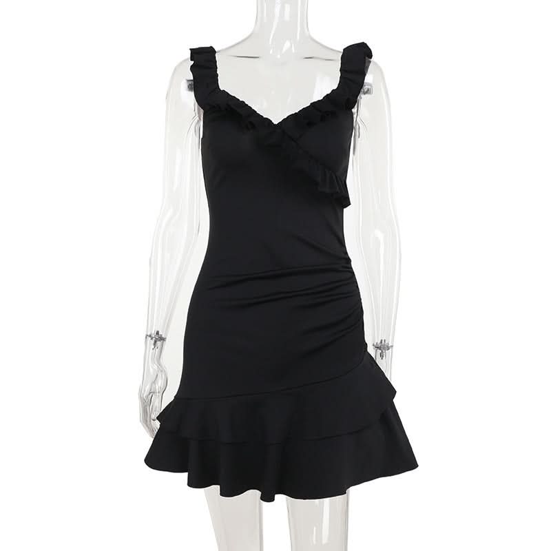 Sassy & Chic Red Ruffle Ruched Mini Dress - Perfect for Fall Parties & Holiday Glam