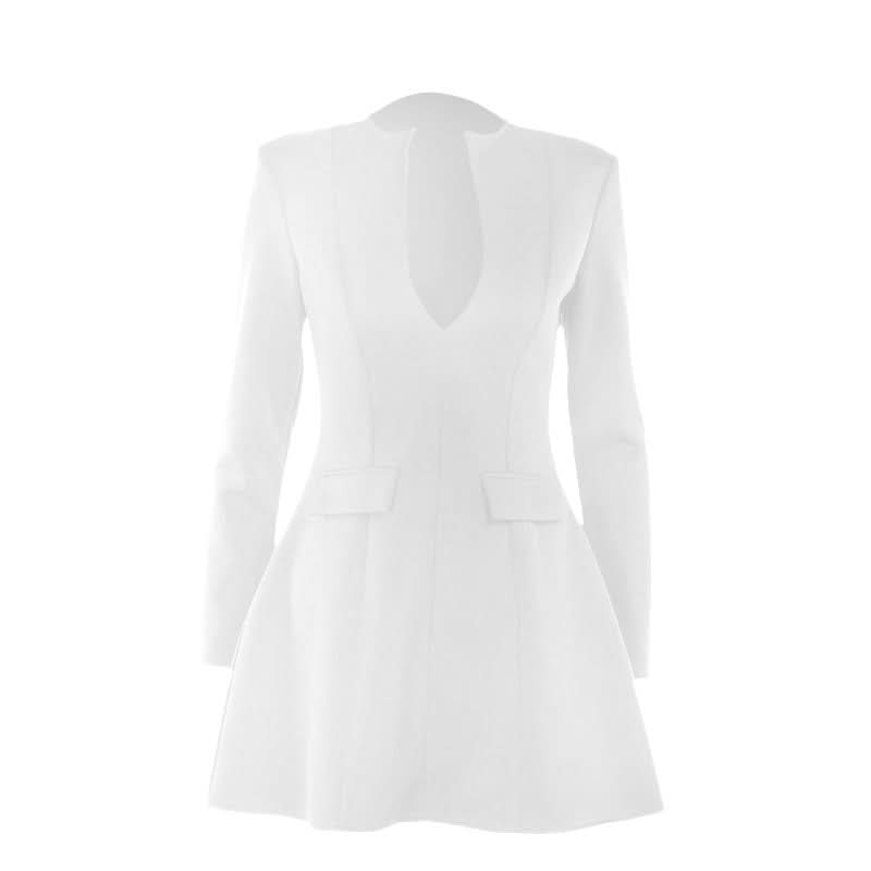 The 'It' Dress for Fall: Black Deep V-Neck Blazer Mini Dress - Chic & Empowering