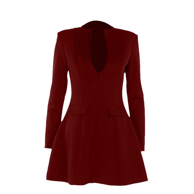 The 'It' Dress for Fall: Black Deep V-Neck Blazer Mini Dress - Chic & Empowering