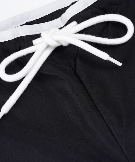 Comfy Chic Black Wide-Leg Track Pants | Drawstring Side Stripe Fall Style