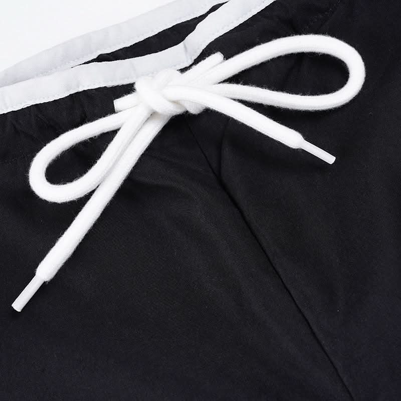 Comfy Chic Black Wide-Leg Track Pants | Drawstring Side Stripe Fall Style