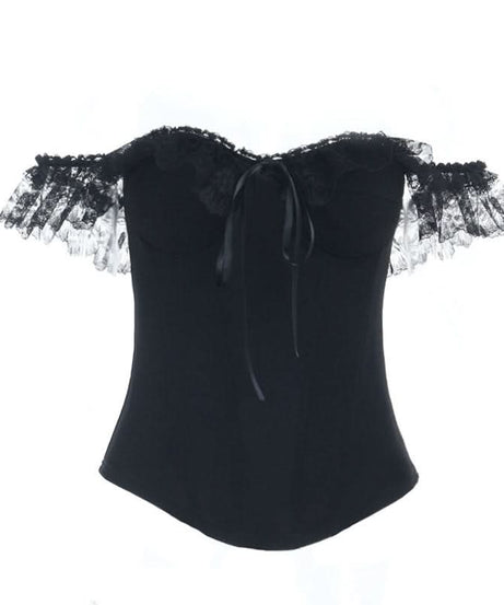 Gothic Witchy Off-Shoulder Corset Mini Dress | Lace Ruffle Halloween & Fall Fashion
