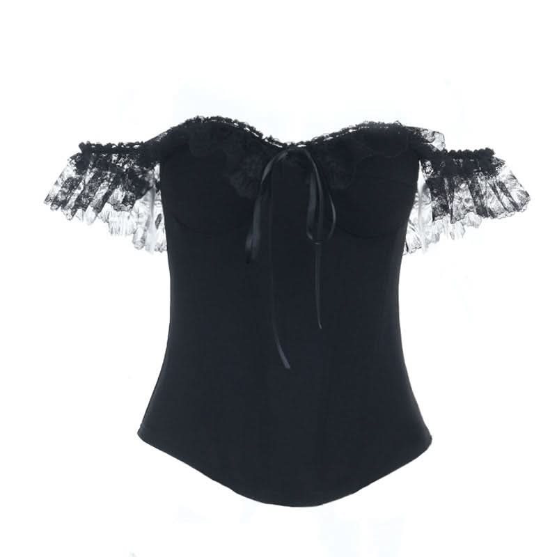 Gothic Witchy Off-Shoulder Corset Mini Dress | Lace Ruffle Halloween & Fall Fashion