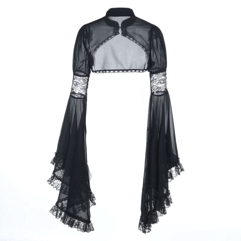 Enchanting Black Sheer Bolero | Dramatic Bell Sleeves & Lace Trim - Perfect for Fall & Halloween