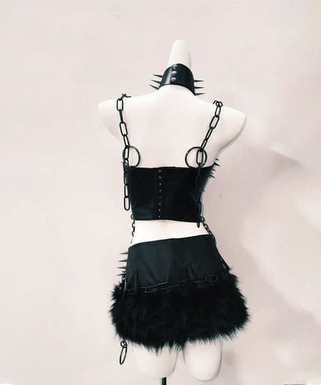 Unleash Your Inner Vixen: Spiked & Chained Goth Clubwear Set - Perfect for Halloween, Raves & Fall Nights