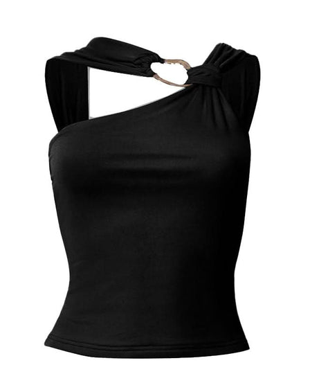 Chic Blush Pink One-Shoulder Top with Gold O-Ring - Elevate Your Fall & Holiday Style