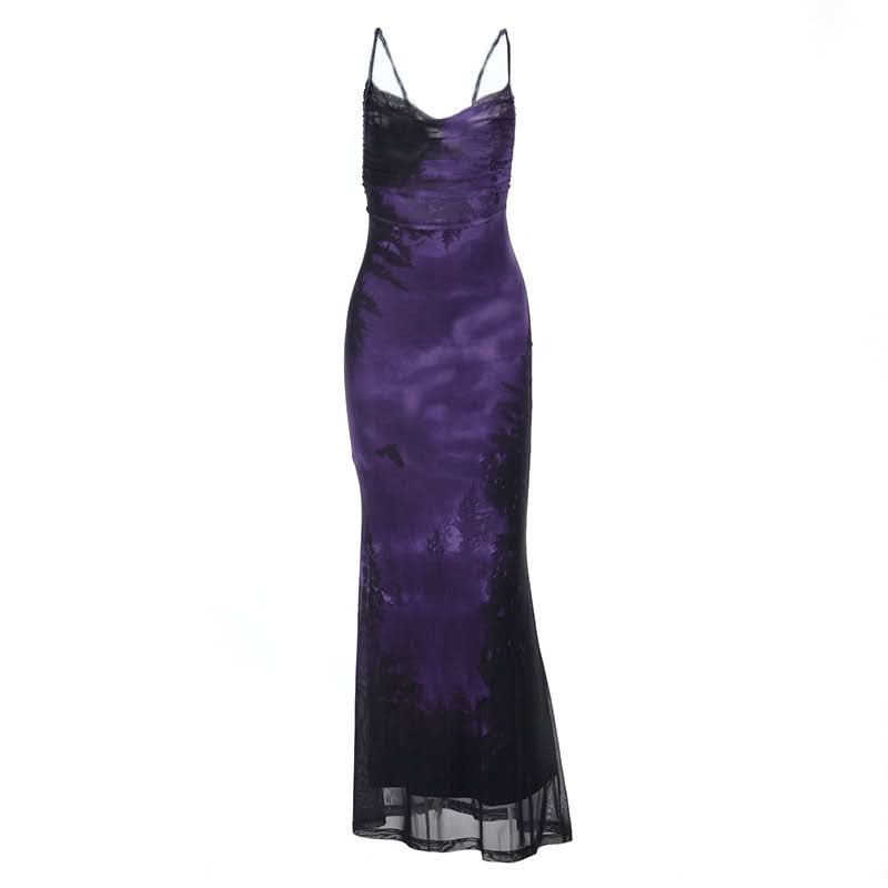 Enchanting Ombre Mermaid Maxi Dress - Gothic Witchy Halloween Party Gown