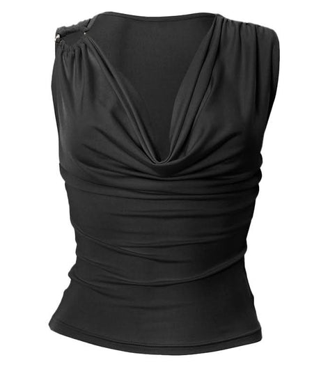 Autumn Chic Draped Cowl Neck Sleeveless Top for Women – Elegant Ruched Layering Essential