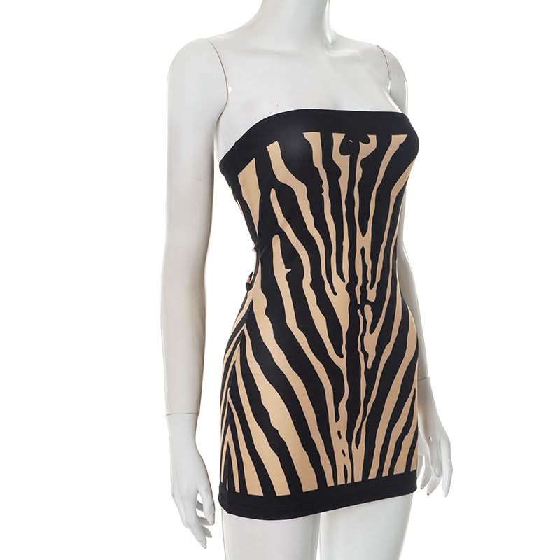 Unleash Your Wild Side: Backless Zebra Print Tube Mini Dress – Fall Party & Holiday Season Ready!