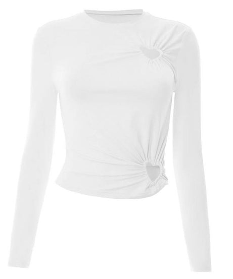 Coquette Chic Pink Heart Cutout Long Sleeve Top | Ruched Fall Fashion Statement