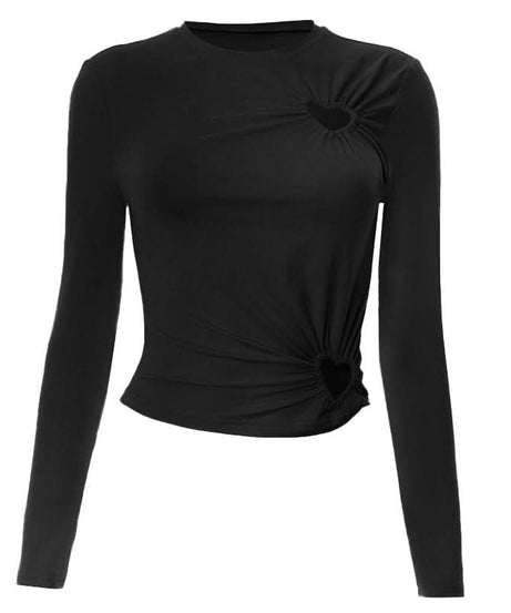 Coquette Chic Pink Heart Cutout Long Sleeve Top | Ruched Fall Fashion Statement