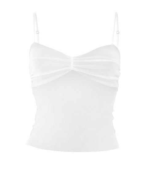 Chic Two-Tone Ruched Mesh Backless Cami Top | Fall Layering & Date Night Essential