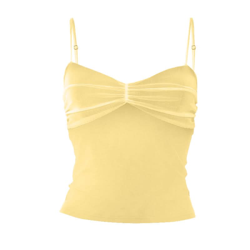 Chic Two-Tone Ruched Mesh Backless Cami Top | Fall Layering & Date Night Essential