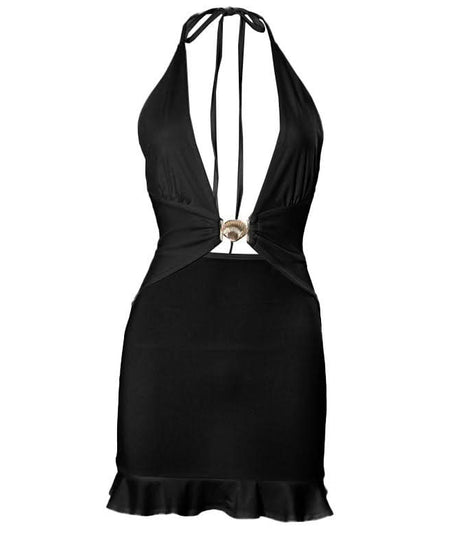 Stunning White Halter Plunge Mini Dress with Seashell Charm - Your Warm Weather Getaway Essential