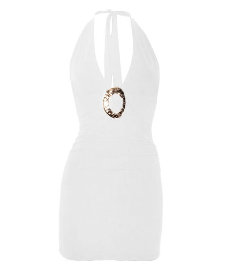 Goddess Gold Ring Halter Mini Dress - Your Ultimate LBD for Fall Parties & Holiday Nights