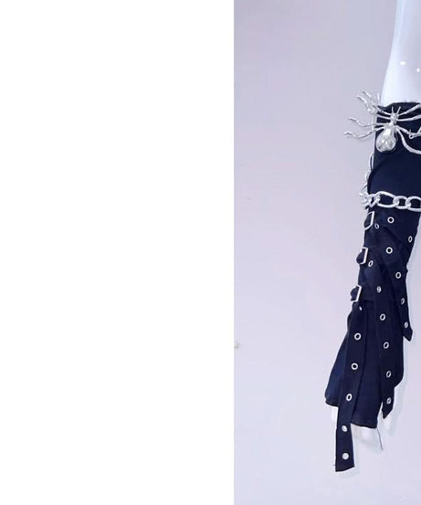 Gothic Spider Chain Halter Maxi Dress - Daring Halloween Party & Rave Attire