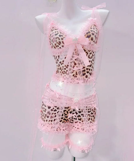 Flirty Coquette Leopard & Pink Lace Cami Shorts Set | Sweet Dreams & Spooky Chic