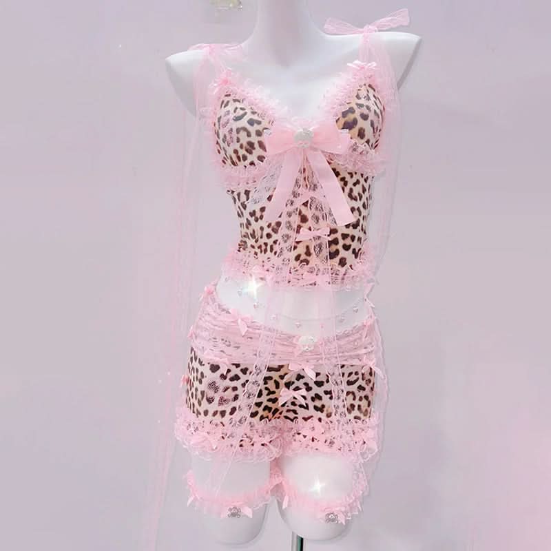 Flirty Coquette Leopard & Pink Lace Cami Shorts Set | Sweet Dreams & Spooky Chic